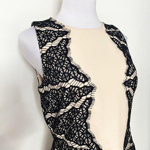 DIANE VON FURSTENBERG DANIELLA BEIGE BLACK LACE SHEATH DRESS - 6 - Picture 5 of 10